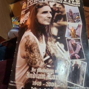 Motorcycle Magazine Cover Featuring Tattooed Biker in White Tank Indian Larry